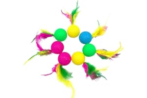POPETPOP Chat Balle Jouets avec des Plumes Interactif Éponge de Golf Balles Assorties Chaton Squeaky Chassant Jouet Pack de 24