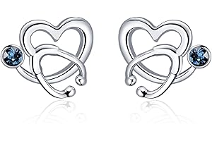 AOBOCO Srebro wysokiej próby pielęgniarka, kolczyki na sztyfcie, stetoskop, kolczyki z kryształem, biżuteria prezent dla studentów lekarzy