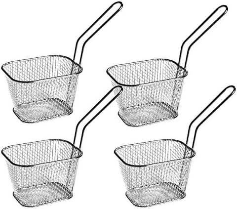 HUAXIONG Set of 4 - Mini Chrome Chip Basket Round Frying Fry Serving Basket Ideal for Chips, Fries, Shrimps, Onion Rings, Wedges