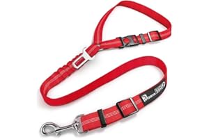 PETZANA Headrest Dog Car Seat Belt Adjustable with Elastic Bungee Buffer Durable Headrest Pet Car Safety Harness Restraint (Red)
