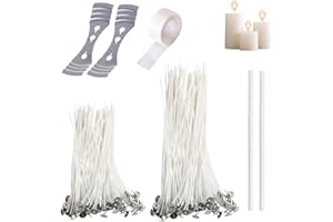ZEVONDA 100 Stück Kerzendocht Set 10/15cm - Kerzen Gießen Set mit 1-Rolle Dochtaufkleber 2 Stück Dochthalter 2 Stück Dochtplatzierungsrohre für Kerzen Selber Machen