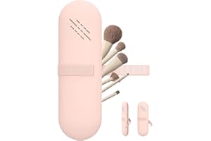 Veki Soporte de Cepillo de Maquillaje de Viaje, Estuche de Silicona para Brochas Cosméticas con Correa de Nylon Pequeño Neceser de Silicona para Pinceles de Maquillaje para Mujeres Niñas (Rosa)