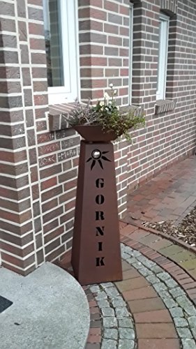 Rostsäule konisch + Rostschale RS106 + S11 „Ihr eigener Name“ Garten Rost Säulen Blumensäule Deko - 2
