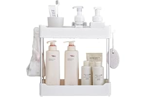 BOJVESH Bathroom Countertop Storage, White Detachable Cosmetic Organisation Shelf, Bathroom Rack Standing Caddy for Home Bathroom Dresser Kitchen Spice Laundry Office (2-Tier)
