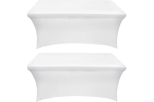 PREMIFY Kitchen Spandex Table Cloth 2 Pack [6FT, White] Tight Universal Fitted, Washable and Wrinkle Resistant Stretch Rectangular Patio Table Cover for Event, Wedding, Banquet & Parties Tablecloth