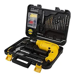 STANLEY SDH600KP-IN DIY 13 mm Hammer Drill Machine and Hand Tool Kit for Home and Professional Use (120-Pieces) - Includes Hammer Drill, Hammer, Utility Knife and Measurement Tape, 1 Year Warranty