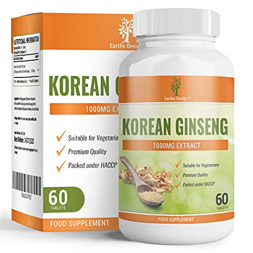 Ginseng Coreano - Estratto di Ginseng da 1000mg - Integratore ad Alta Potenza per Uomo e Donna - Anche per Vegetariani - 60 Capsule (dose per 2 mesi) da Earths Design