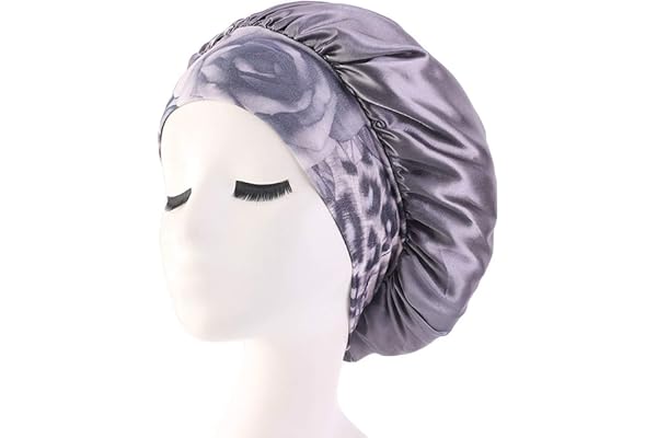 Geagodelia Bonnet Satin Cheveux Nuit Bonnet Soie pour Femmes Filles Bonnet de Nuit Afro Bonnet de Douche Salon Chapeau Elastique (Gris)