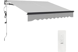 Outsunny 2.5 x 2m Electric Awning with Remote Controller, Aluminium Frame DIY Retractable Awning, UV30+ Sun Shade Canopy for Garden Patio Deck Door Window, Light Grey