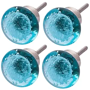 4 Pack | Atom 1.25 inches Glass Knob for Cabinet, Drawer or Door | Dresser Wardrobe Kitchen Crystal Globe | Kids Pulls Handles for Furniture (Blue, Small)