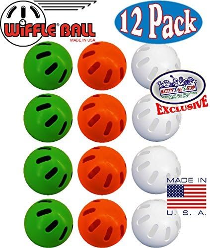 Wiffle Balls Green, Orange &amp; White Official Size Baseballs Matty's Toy Stop Exclusive Gift Set Bundle - 12 Pack (4 Green, 4 Orange &amp; 4 White)
