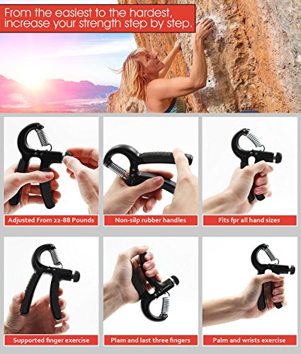 Mture Einstellbares Hand-Trainingsgerät Anpassbare Federgriffhantel Fingerhantel Handmuskeltrainer Handgreif-Trainer Griff-Verstärker einstellbarer Widerstandsbereich von 22 bis 88 Pfund (10-40 Kg) – Handgelenk, Unterarm Krafttraining Heavy Grips - 6