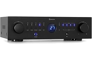 Auna Amplificateur Audio, Amplificateur Hifi Système Stéréo Recepteur Bluetooth Hifi pour Ampli Stereo, Ampli Hifi Contrôle Basses et Aigus, Univers Hi-fi, Amplificateurs 4 Canaux, Télécommande, AUX