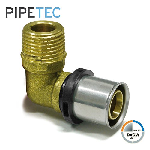 Pipetec Pressfitting, Press-Übergangswinkel Außengewinde 16x2 - 1/2" PFWA1604, DVGW, TH Profil