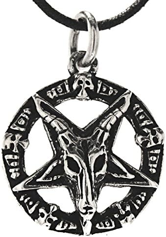 Baphomet pentagram pendant made of 925 sterling silver with cotton cord