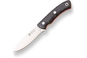 Joker Cuchillo de supervivencia PANTERA CM17, mango jute micarta negro, hoja de 9,5 cm, con funda de cuero, Herramienta de pesca, caza, camping y senderismo.