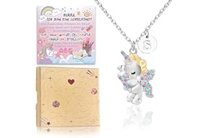 WWISTOA Einschulung Mädchen Geschenk,2025 Schulkind,schultüte Einhorn Inhalt,Einhorn Halskette Glücksbringer mit Grußkarte Geschenkbox für Mädchen 5-12 Jahre