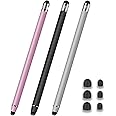Jinpojun 3 Pack Stylus Pens for Touch Screens, Universal Tablet Pen Capacitive 2 in 1 Stylus with 6 Extra Spare Tips for iPad Pro Mini iPhone Galaxy Tablet and All Universal Touch Devices