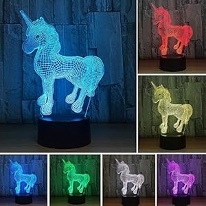 Iluminacion Infantil Unicornio Suministros Para La Fiesta Enchufar Lampara De Mesa Led Para Ninos Con Control Remoto Cambiando 7 Colores Boda De Cumpleanos Regalos De Fiesta Hlearit Unicornio Ilusion 3d Luz De