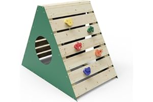 Rebo® Mini Wooden Climbing Pyramid Adventure Playset - Green | OutdoorToys | Strong and Sturdy Treatment free timber - Colourful Climbing Rocks, Secret Hideaway