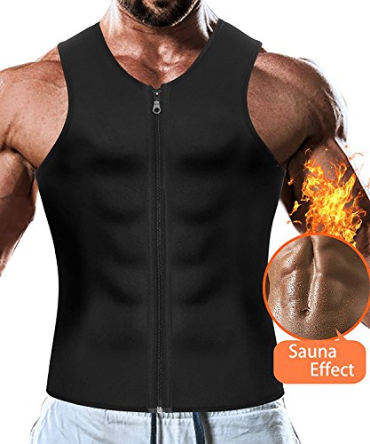 Faja Reductora Adelgazante Hombre Neopreno Camiseta Reductora Compresión de Sauna Chaleco para Desarrollo Muscular Pérdida de Peso con Quema Grasa Deportivo (Negro, XXL)