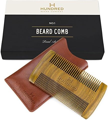 Dual Action Beard Comb - Perfect for Balms and Oils - Sandalwood Scent, Fine/Coarse Tooth - Premium EDC Sleeve and Gift Box Included