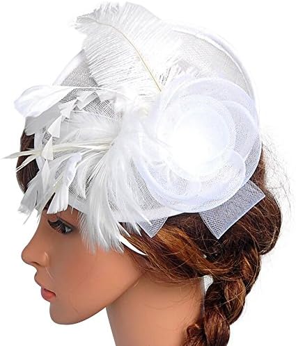Eastlion Women's Feather Fascinator Hair Clip Cocktail Party Hat White