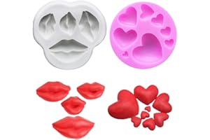 Nifocc Sexy Kiss Collection Molde de silicona de labios rojos Fondant Chocolate Candy Molds Love Heart Silicone Mold Cupcake Decoración para DIY Cake Decoración Arcilla Polimérica - 2 piezas