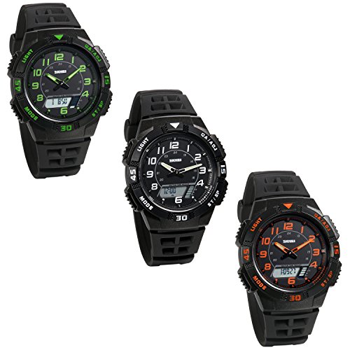 JewelryWe Armbanduhr denfant Schüler Sport elektronische Digital Zwei Zeitzonen beleuchtet Alarm Kalender Armband Kunststoff Legierung