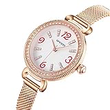Hswt Damenmode Quarzuhr Damenuhr Edelstahl Analoge Quarzuhr Netzgurt Wasserdicht Ultradünn Edelstahlschnalle Zubehör ansehen,White