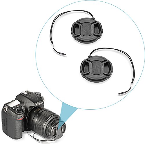 Neewer Set Bouchon d objectif pour Nikon D3200  D3100  D3000  D5200  D5100  D5000  D90  D80  D60  D40  Appareil photo reflex num  rique  Kit contient     2  x de 52  mm Centre Pinch Bouchon d objectif   2  x Bouchon d objectif Lin   1  x Chiffon de nettoyage Microfibre