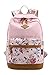 Produktbild Vococal® Mädchen Student Blume Gedruckt Leinwand Rucksäcke Schulrucksäcke - Damen Multi-purpose Outdoor Reisen Rucksackhandtaschen Schultasche Tablet Laptop Tasche, Rosa