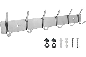 SYPEN Wall Coat Rack, Metal Wall Coat Hooks, Stainless Steel Hook Rack for Bedroom, Bathroom, Kitchen, Coat Hook for Clothes, Jacket Holder, Silver, 6 Hooks