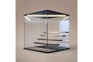 ACRLIE 5 Steps Acrylic Display Case with Black Base, Collectibles Display Shelf, Display Boxes for Collectibles Dustproof Protection Showcase (Black(ceiling Light Version), 5 Steps)