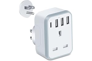 TISHOW UK to US Plug Adaptor,USA Travel Adapter with 3 USB Ports and 1 Type C,American Plug Adapter UK to US,5 in 1 US USA Travel Adapter from UK to USA,Thailand,Mexico,Canada,Colombia (Type B)