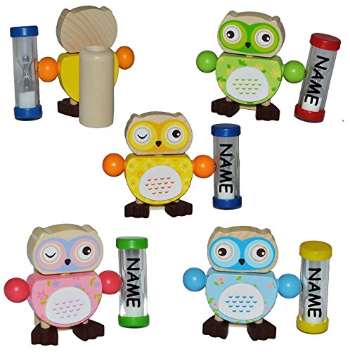 Preisvergleich Produktbild Unbekannt Zahnputzuhr / Zahnbürstenhalter - Eule mit Sanduhr incl. Name für Mädchen - Eulen aus Holz für die Zahnbürste Kinder / zum Zähneputzen für 3 Minuten