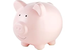 Pearhead Large Ceramic Piggy Bank, Light Pink, Ideal for Boys and Girls, Kids Money and Coin Bank, Perfect Baby Boy Nursery Décor, Great Gift and Newborn Keepsake