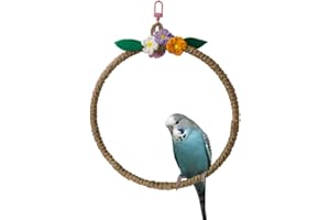 DONGKER Bird Swing Toy,Parakeets Cage Hanging Toys,Cage Hemp Rope Swing With a Metal Hook for Parrot, Budgies, Cockatiels, Conures, Finches, Caiques