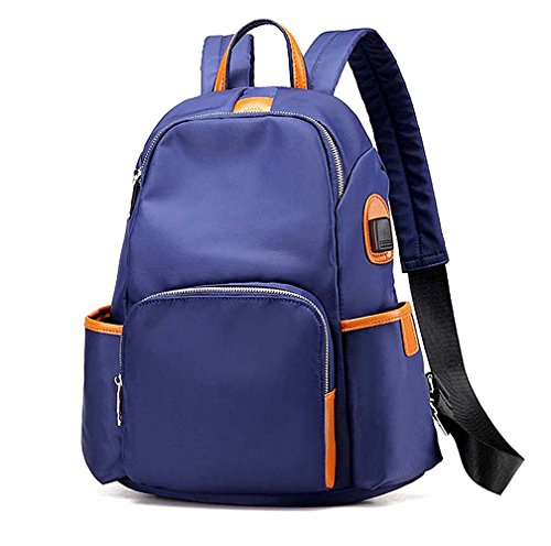 Durable Unisex Backpack College School Bags Daily Casual Daypack with USB Charging Port (Blue-Large)