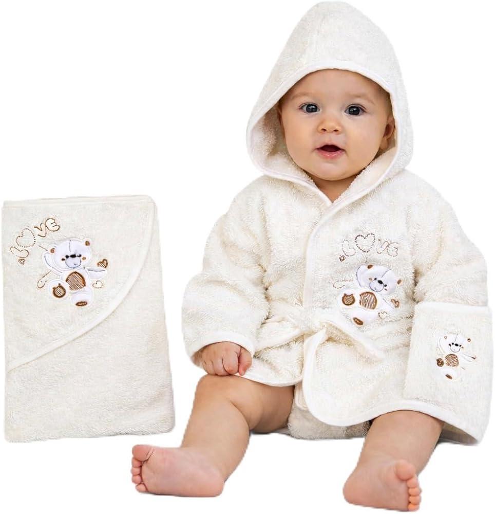 %100 Pamuk Yenidoğan Bebek Çocuk Bornoz Havlu Takımı Set