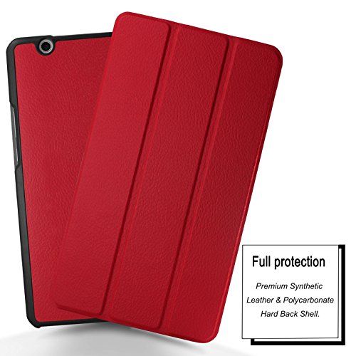 Huawei MediaPad M3 8.4 Hülle, Infiland Ultra Dünn Tri-Fold Smart-Muschel PU Leder Ultra Schlank Superleicht Ständer Smart Shell Cover Schutzhülle Etui Tasche für Huawei MediaPad M3 8.4 Tablet-PC (mit Auto Schlaf / Wach Funktion)(Rot) - 2
