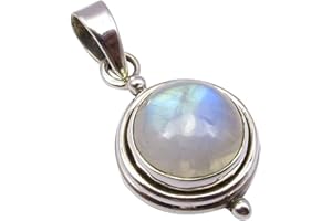 Unique Gems Kettenanhänger Silber 925 Sterlingsilber Regenbogen Mondstein 2.1 Karat Silberanhänger Damen Art Déco
