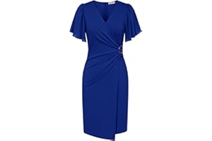 GRACE KARIN Bodycon Dresses for Women UK Ladies Summer V-Neck Chiffon Short Sleeve Wrapped Cocktail Work Dress