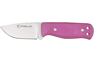 iFIELD Cuchillo de Caza Deportivo Workout EL29113, Hoja MOVA Satinada de 7 cm, Mango micarta Rosa, con Sierra, con Funda de Cuero Negra, Herramienta de Camping para Pesca, Caza, Actividad Deportiva