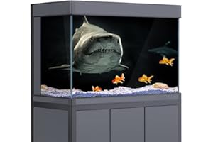 SB LITTLE Fondo de acuario 3D Tiburón negro Mar Oscuro Submarino HD Papel pintado de impresión de tanque de peces Reptiles Habitat Fondo Decoraciones de PVC Paisaje Póster Pegatina (11,8 x 15,7 (30 x 40 cm)