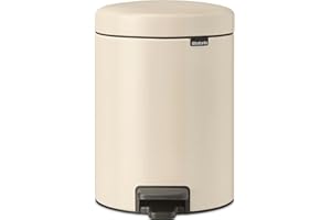 Brabantia - Poubelle à Pédale 5L NewIcon - Petite Poubelle pour Salle de Bain - Couvercle Soft-Close - Pédale Légère - Seau Intérieur Amovible - Antidérapant - Soft Beige - 21 x 28 x 29 cm