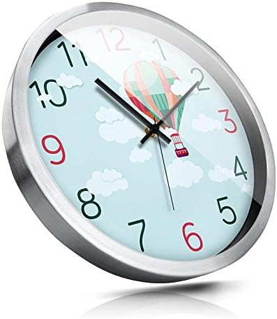 ZHUNSHI Stylish wall clock mute the creative living room bedroom minimalist modern clock hot-air balloon,10 inch,Silver frame