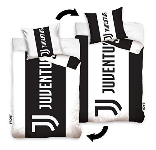 Juventus FC Football Bedding Set Copripiumino Reversibile Juventus Football Club Singolo 140 x 200 cm, 70 x 80 cm