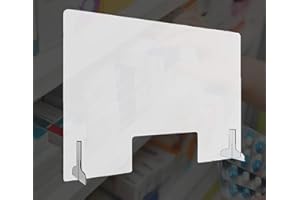 HORO.ES - Mampara de Protección de Metacrilato Transparente, 3MM de Grosor con Soporte, Ideal para Oficinas, Comercios y Mostradores (100 X 70CM)