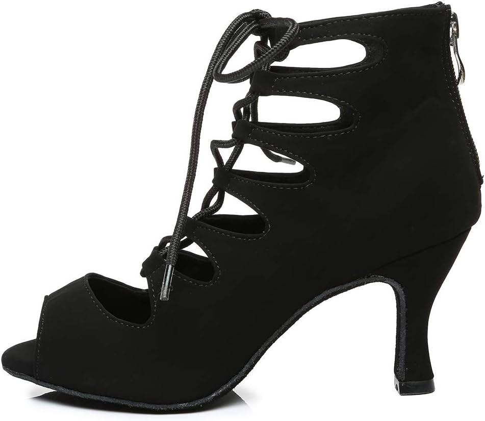 RUYBOZRY Botas de Baile Latino Mujer Botines Punta Abierta con Cordones Zapatos de Baile de Salon,Modelo YCL456